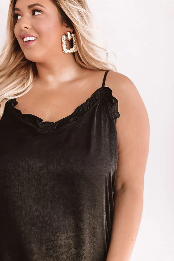 Inner Glow Satin Shift Tank in Black Curves