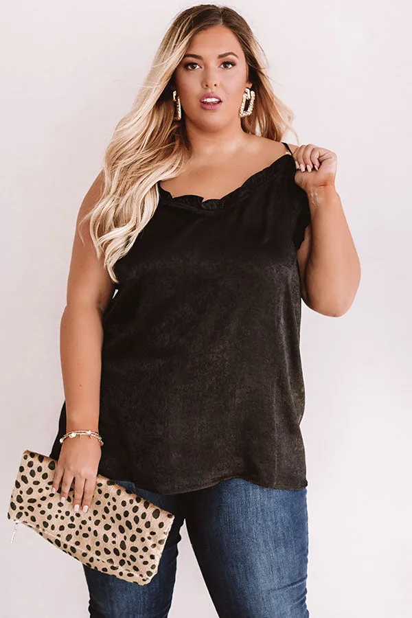 Inner Glow Satin Shift Tank in Black Curves