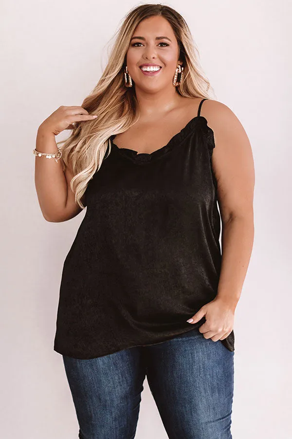Inner Glow Satin Shift Tank in Black Curves