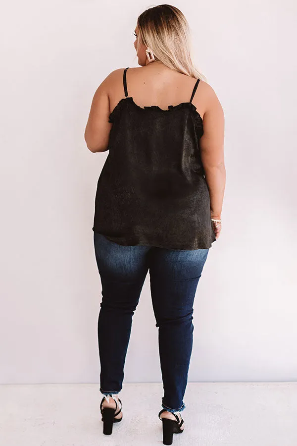 Inner Glow Satin Shift Tank in Black Curves